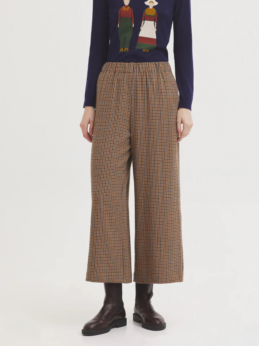 Checkered Wide Trouser - Natural