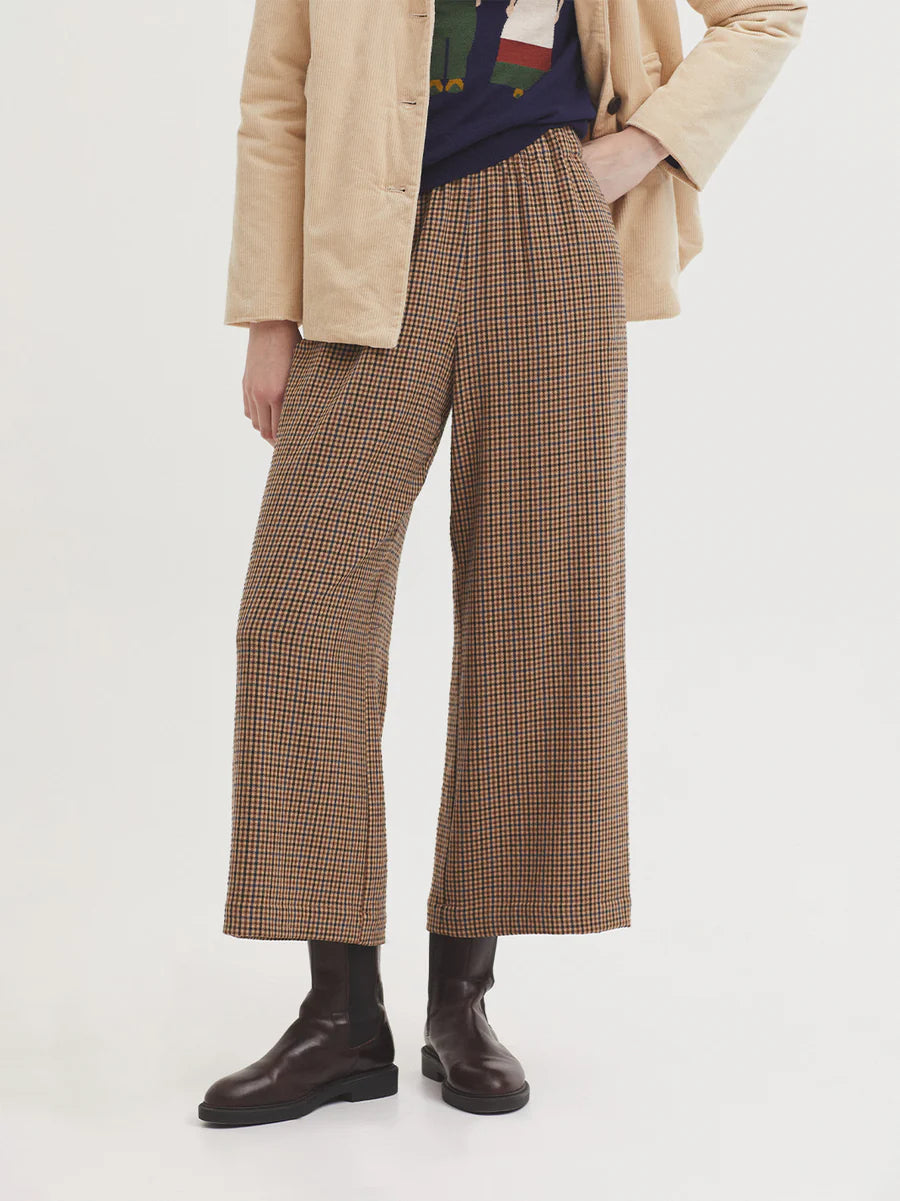 Checkered Wide Trouser - Natural