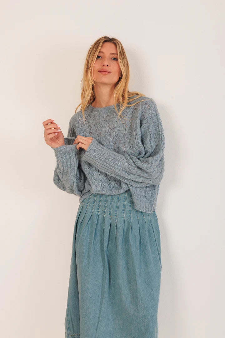 Cable Knit Jumper - Sky